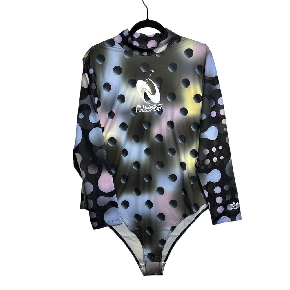 Adidas Iridescent 3D Dots Always Original Mockneck Graphic Print Bodysuit Sz 1X